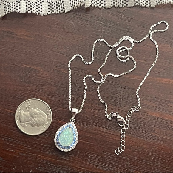 Silver Fire Opal Tear Drop Necklace - Picture 3 of 5
